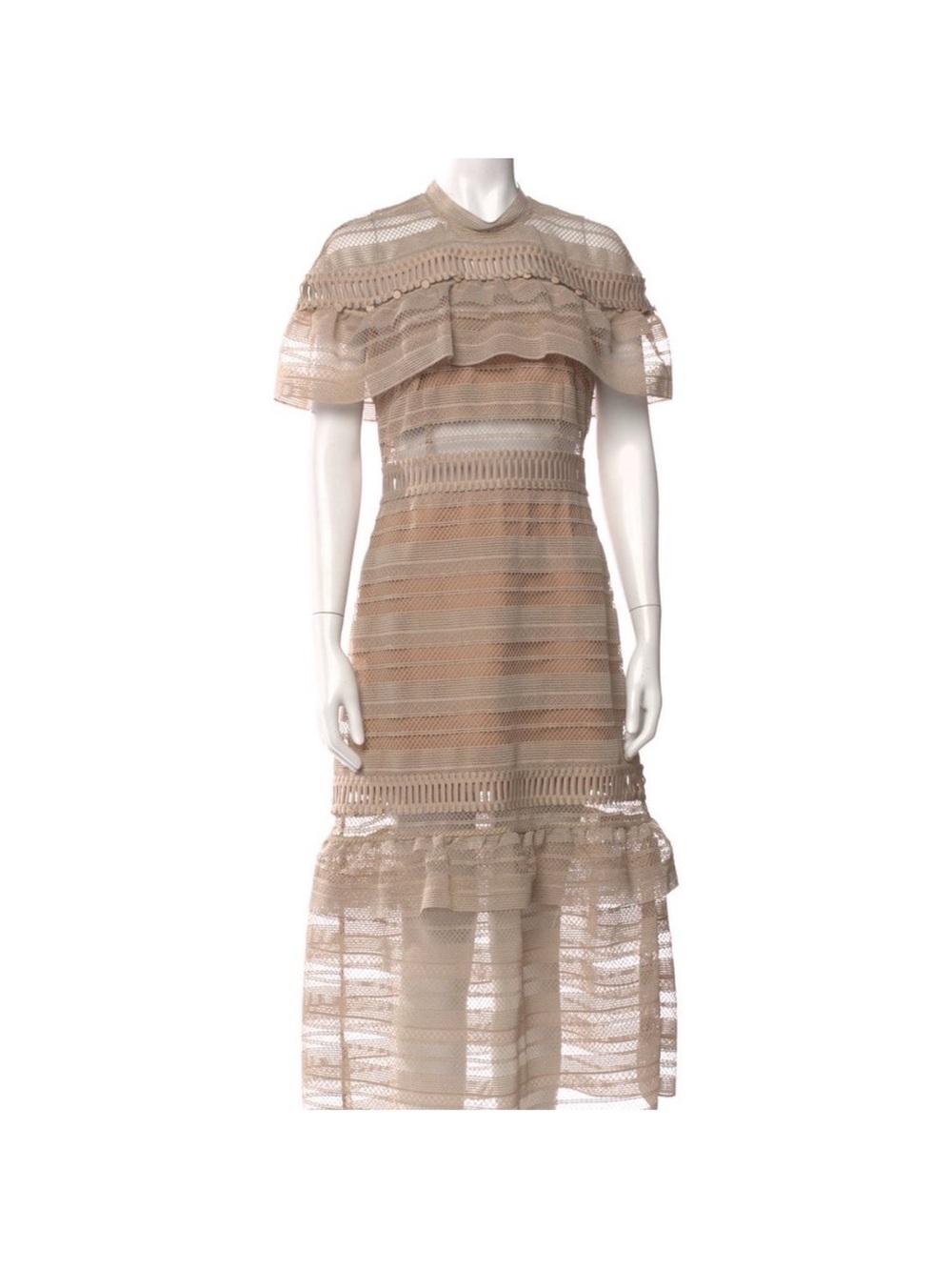 Self-Portrait Beige Lace Midi Dress